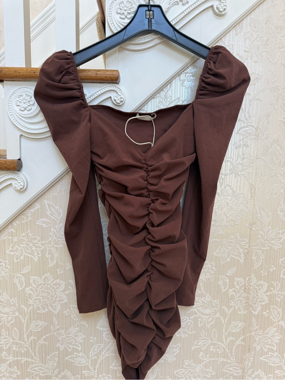 NEW ZARA Brown Ruched Long Sleeve Women's Mini Dress